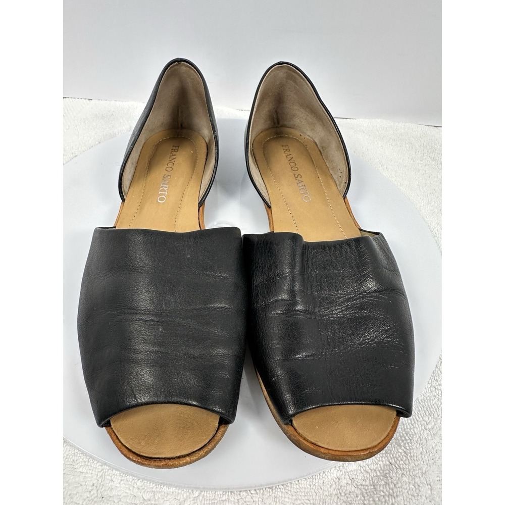 Franco Sarto Venezia Black Leather D'Orsay Peep Toe Flats EUC Women's SIZE 8
